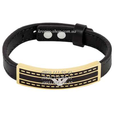 Кожаный браслет Armani №5-2 Black/Black-Gold