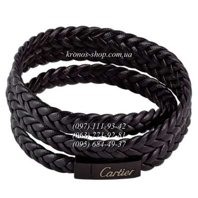 Кожаный плетеный браслет Cartier №1 All Black