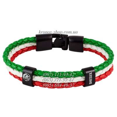 Кожаный плетеный браслет Diesel №2 Red-White-Green/Black