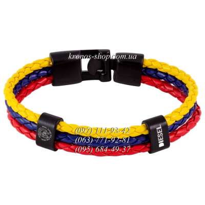 Кожаный плетеный браслет Diesel №2-2 Red-Blue-Yellow/Black