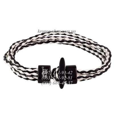 Кожаный плетеный браслет Montblanc №9-3 White-Black/Black
