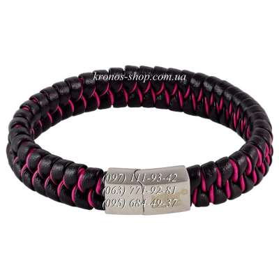 Кожаный плетеный браслет Montblanc №11 Black-Pink/Silver