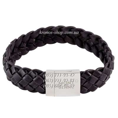 Кожаный плетеный браслет Montblanc №23 Black/Silver