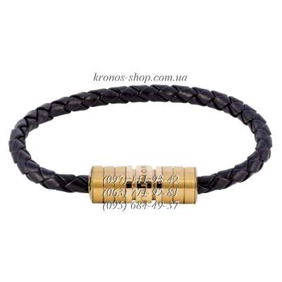 Кожаный плетеный браслет Montblanc №24 Black/Gold