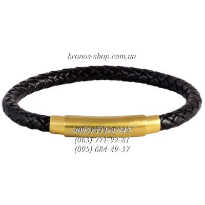 Кожаный плетеный браслет Montblanc №26-2 Black/Gold