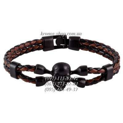 Кожаный плетеный браслет Skull №1-4 Black-Brown/Black