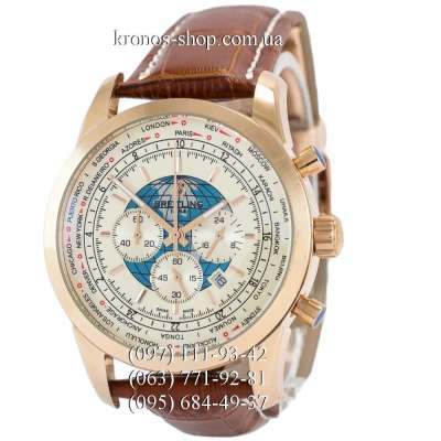 Breitling Transocean Chronograph Unitime Leather Brown/Gold/White