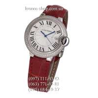 Cartier Ballon Bleu de Cartier Crystals Date Leather Red/Silver/White