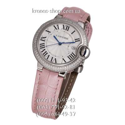 Cartier Ballon Bleu de Cartier Crystals Date Leather Pink/Silver/White