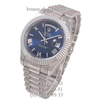 Rolex Day-Date Steel Rome Fluted Bezel Silver/Blue