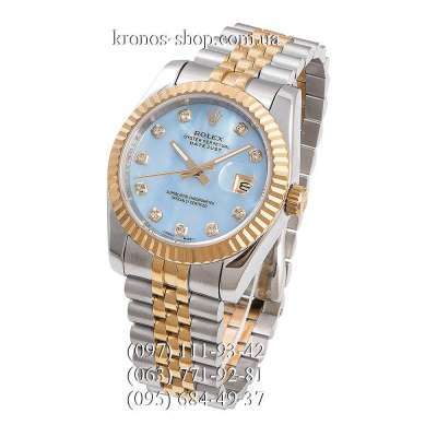 Rolex Datejust Steel Brilliants Fluted Bezel Silver-Gold/Gold/Sky Blue