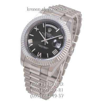 Rolex Day-Date Steel Rome Fluted Bezel Silver/Black