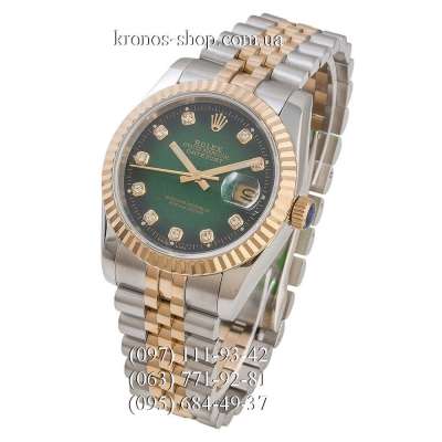 Rolex Datejust Steel Brilliants Fluted Bezel Silver-Gold/Gold/Green