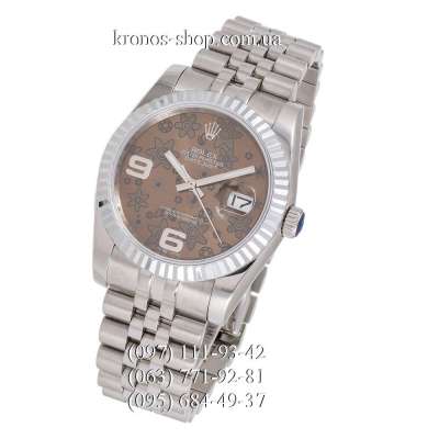 Rolex Datejust Steel Flolar Fluted Bezel Silver/Brown-Black