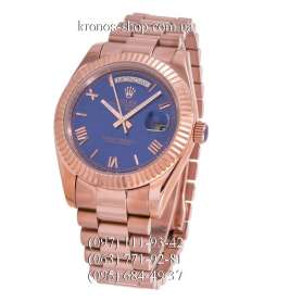 Rolex Day-Date Steel Rome Fluted Bezel Rose Gold/Blue