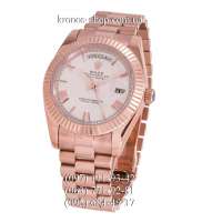Rolex Day-Date Steel Rome Fluted Bezel Rose Gold/White