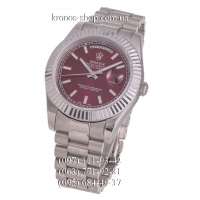 Rolex Day-Date Steel Rome Fluted Bezel Silver/Wine