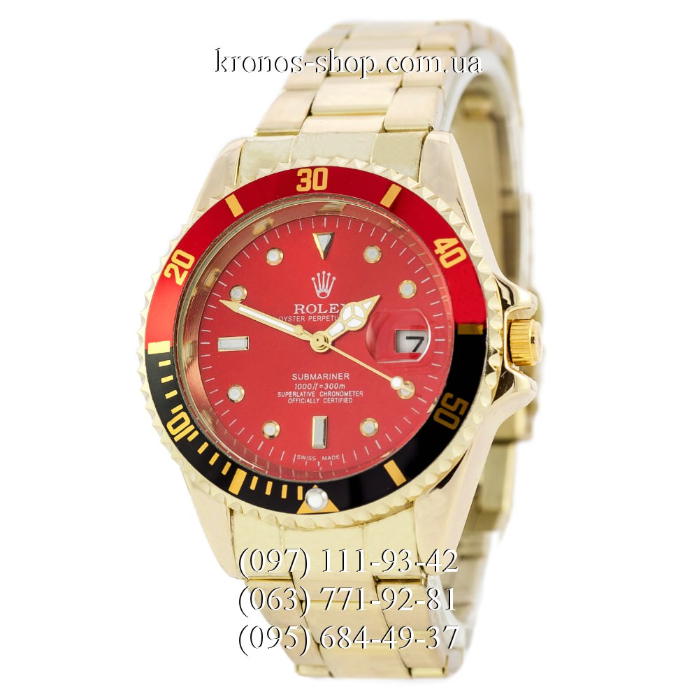 Часы Rolex Submariner Date Quartz Gold/Black-Red/Red копия