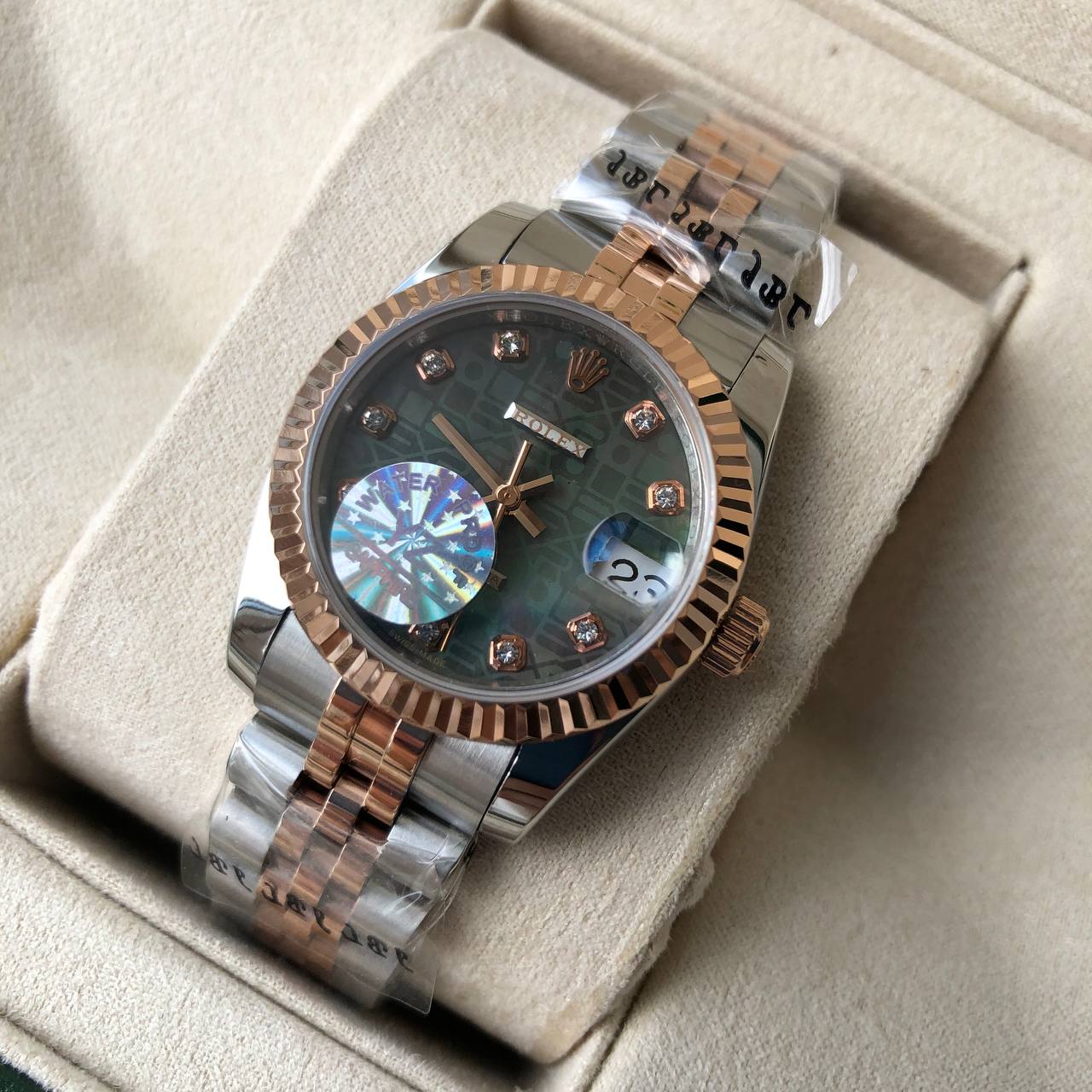 Rolex Datejust Pearl 31mm Silver Rose Gold Green Kronos